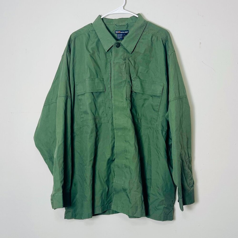 5.11 Tactical Shirt Men's 2XL Green‎ Long Sleeve Button Up Work Utility Moto